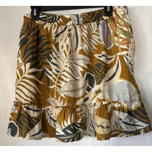 C & C California Skirt Women's Large Floral Tropical Hawaiian 100% Linen Pockets